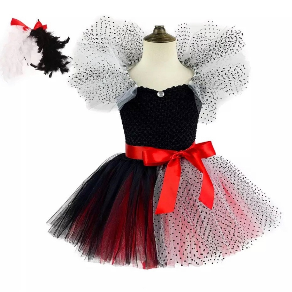 Cruella Deville Girls Dalmatian Costume with Headband 1T